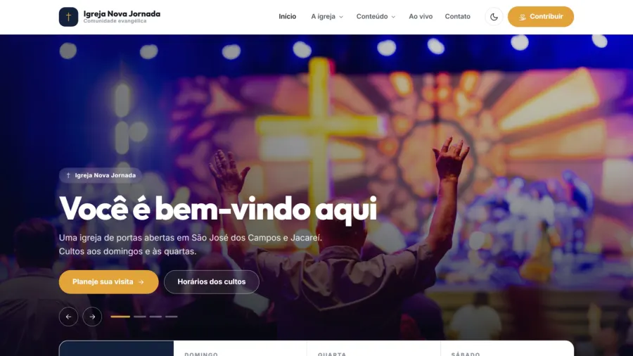 Site de igreja com culto ao vivo e agenda