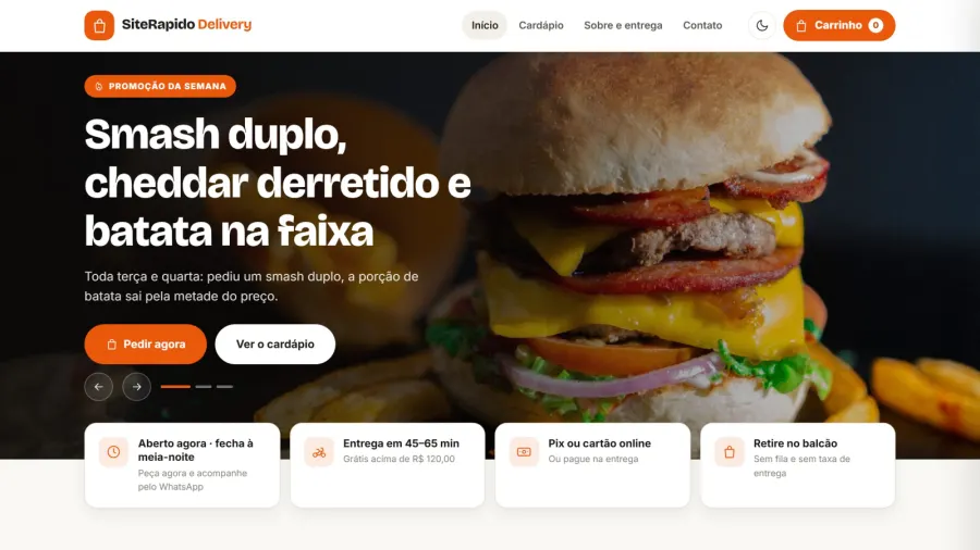 Site de hamburgueria com cardápio e pedido online
